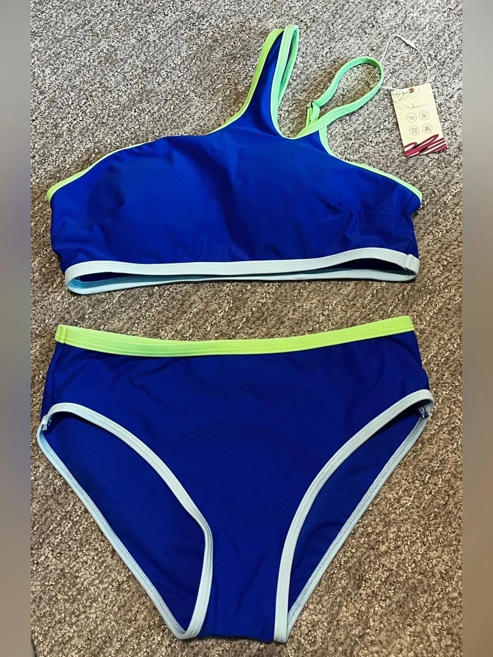 Two Piece One Shoulder Bathing Suit with Chest Pad (13-14Y) 1264/10-1